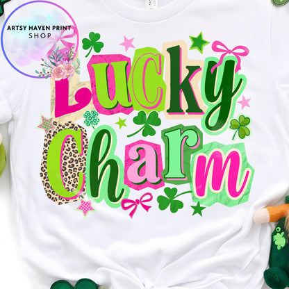 Lucky Mama Clover St Patrick's Day Shirt, Lucky Charm Graphic, Gildan 5000 Classic Cotton Tee for Women, Irish Outfit Gift