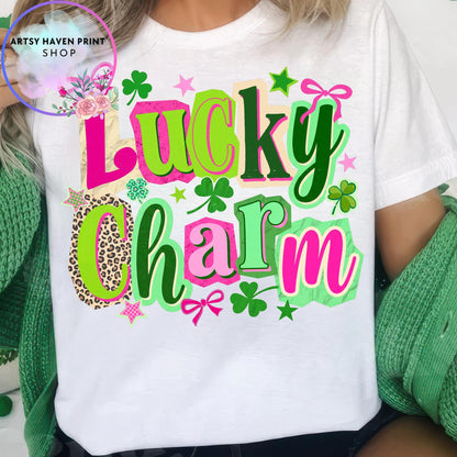 Lucky Mama Clover St Patrick's Day Shirt, Lucky Charm Graphic, Gildan 5000 Classic Cotton Tee for Women, Irish Outfit Gift