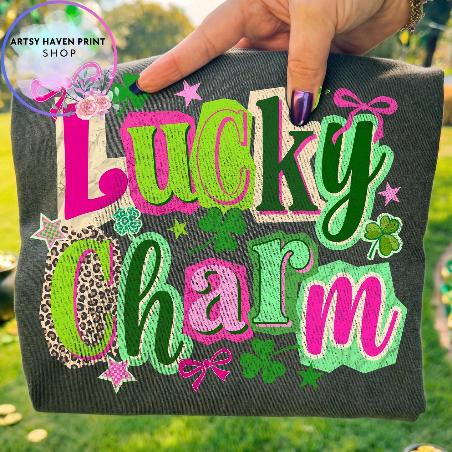 Lucky Mama Clover St Patrick's Day Shirt, Lucky Charm Graphic, Gildan 5000 Classic Cotton Tee for Women, Irish Outfit Gift