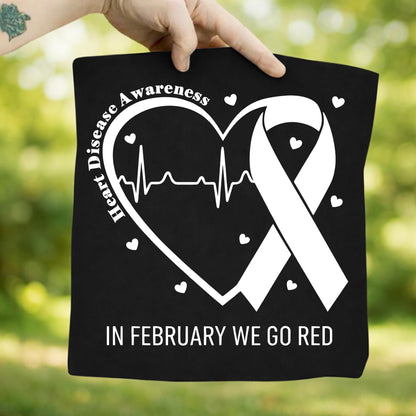 Go Red February Heart Disease Awareness Gildan 18000 Crewneck Sweatshirt, Red Ribbon Sublimation, Unisex Fleece Pullover, Winter Gift Outfit
