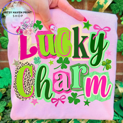 Lucky Mama Clover St Patrick's Day Shirt, Lucky Charm Graphic, Gildan 5000 Classic Cotton Tee for Women, Irish Outfit Gift